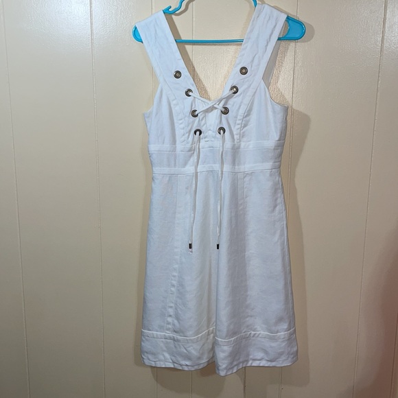 👗J.Crew Cream Collection Linen Lace Up Summer Work/Office Dress size 0 - Picture 3 of 6